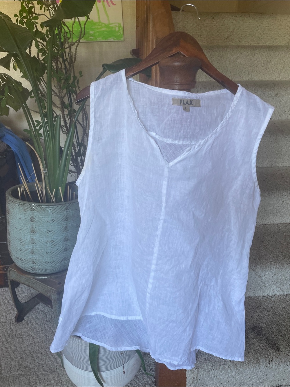 Flax White Pure Linen Sleeveless V-Neck Camisole